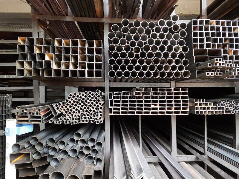A steel rack showing many different kinds of steel.